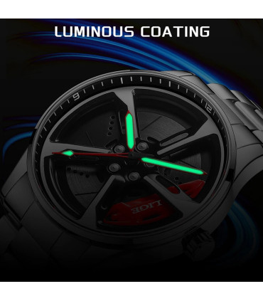 [Black green] LIGE nouveau sport hommes voiture roue montres affaires étanche montre à Quartz p