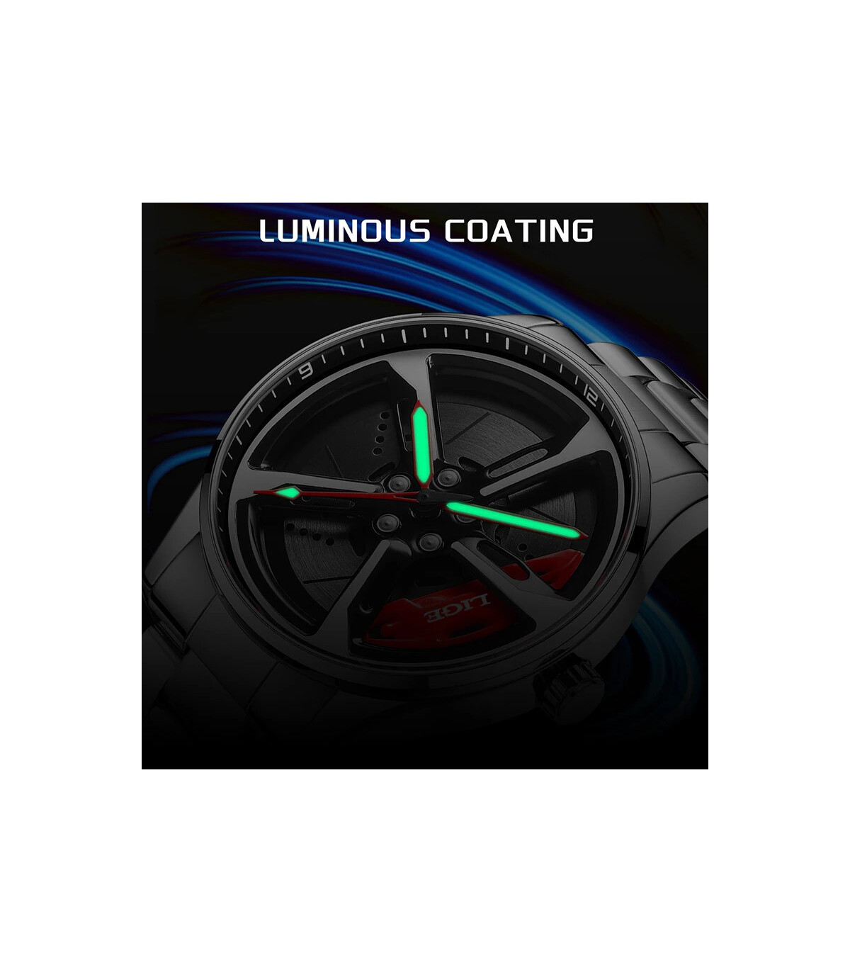 [Black green] LIGE nouveau sport hommes voiture roue montres affaires étanche montre à Quartz p