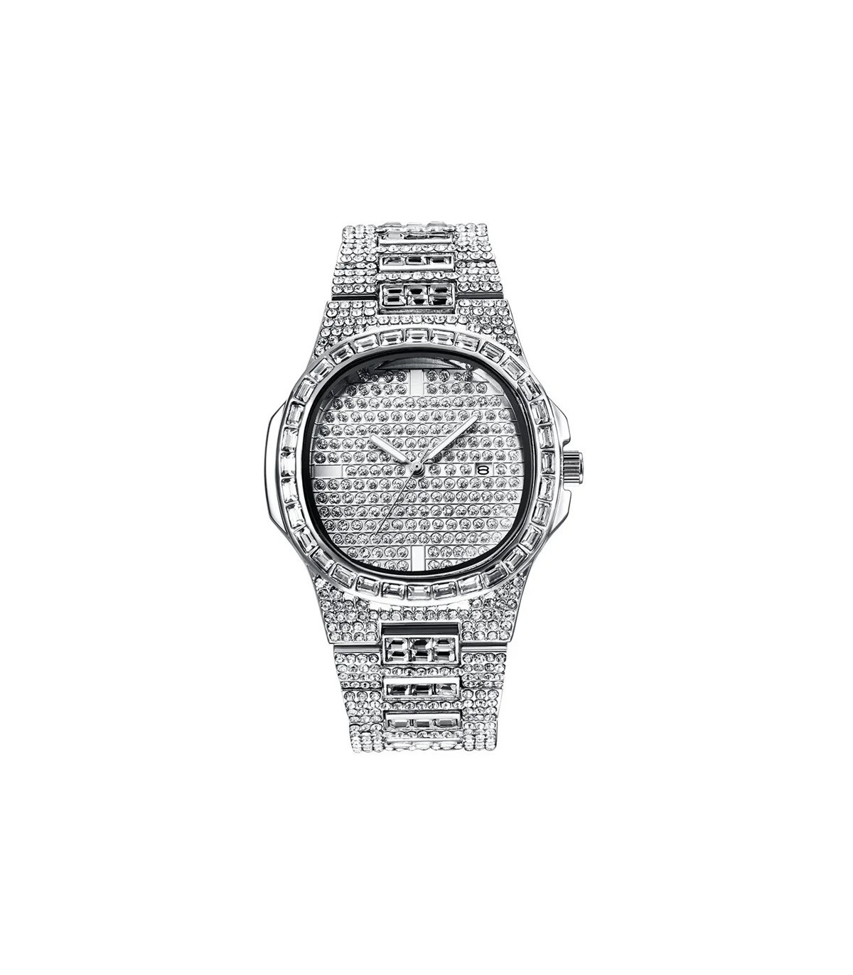 [Or Oui] Montre de luxe vintage pour homme, bracelet en alliage, diamant, doré, date, quartz, m