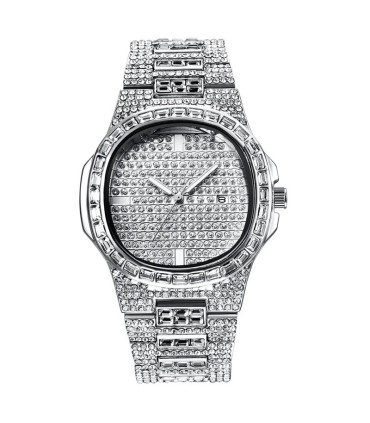 [Argent Oui] Montre de luxe vintage pour homme, bracelet en alliage, diamant, doré, date, quart