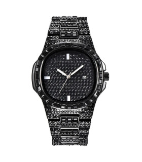 [Black Oui] Montre de luxe vintage pour homme, bracelet en alliage, diamant, doré, date, quartz