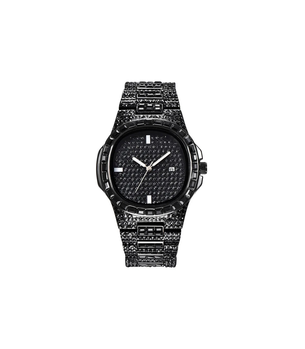 [Black Oui] Montre de luxe vintage pour homme, bracelet en alliage, diamant, doré, date, quartz