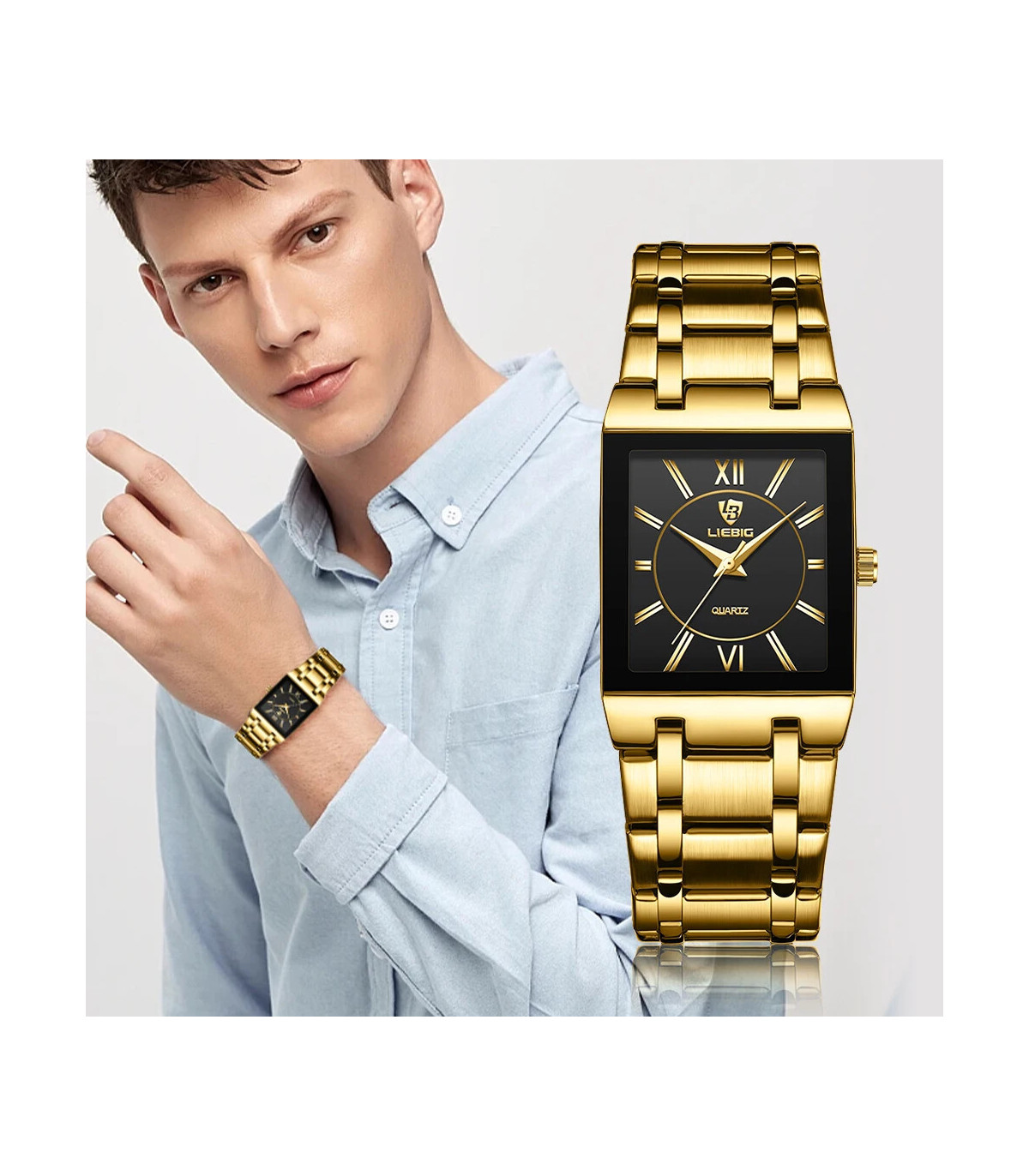 [Men Gold] LIEBIG montres à Quartz de luxe pour femmes hommes montre d\'affaires conception Simp