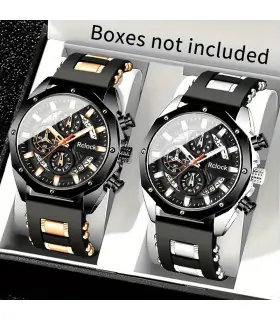 [Black silvery] [Montre à Quartz pour hommes de mode] 2 pièces montre de sport décontractée pou