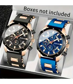 [Blue black rose] [Montre à Quartz pour hommes de mode] 2 pièces montre de sport décontractée p