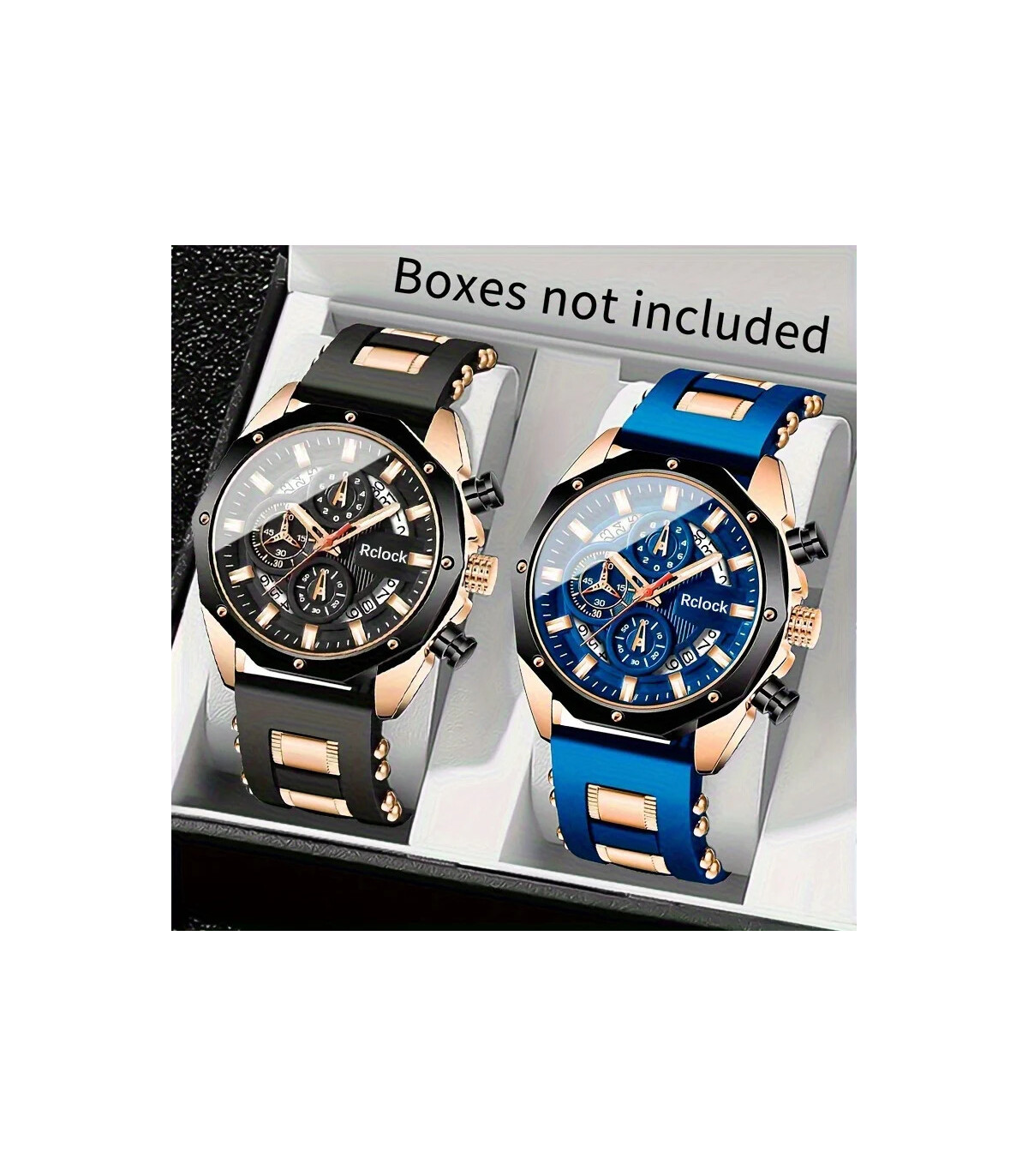 [Blue black rose] [Montre à Quartz pour hommes de mode] 2 pièces montre de sport décontractée p