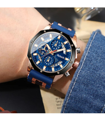 [Blue black rose] [Montre à Quartz pour hommes de mode] 2 pièces montre de sport décontractée p