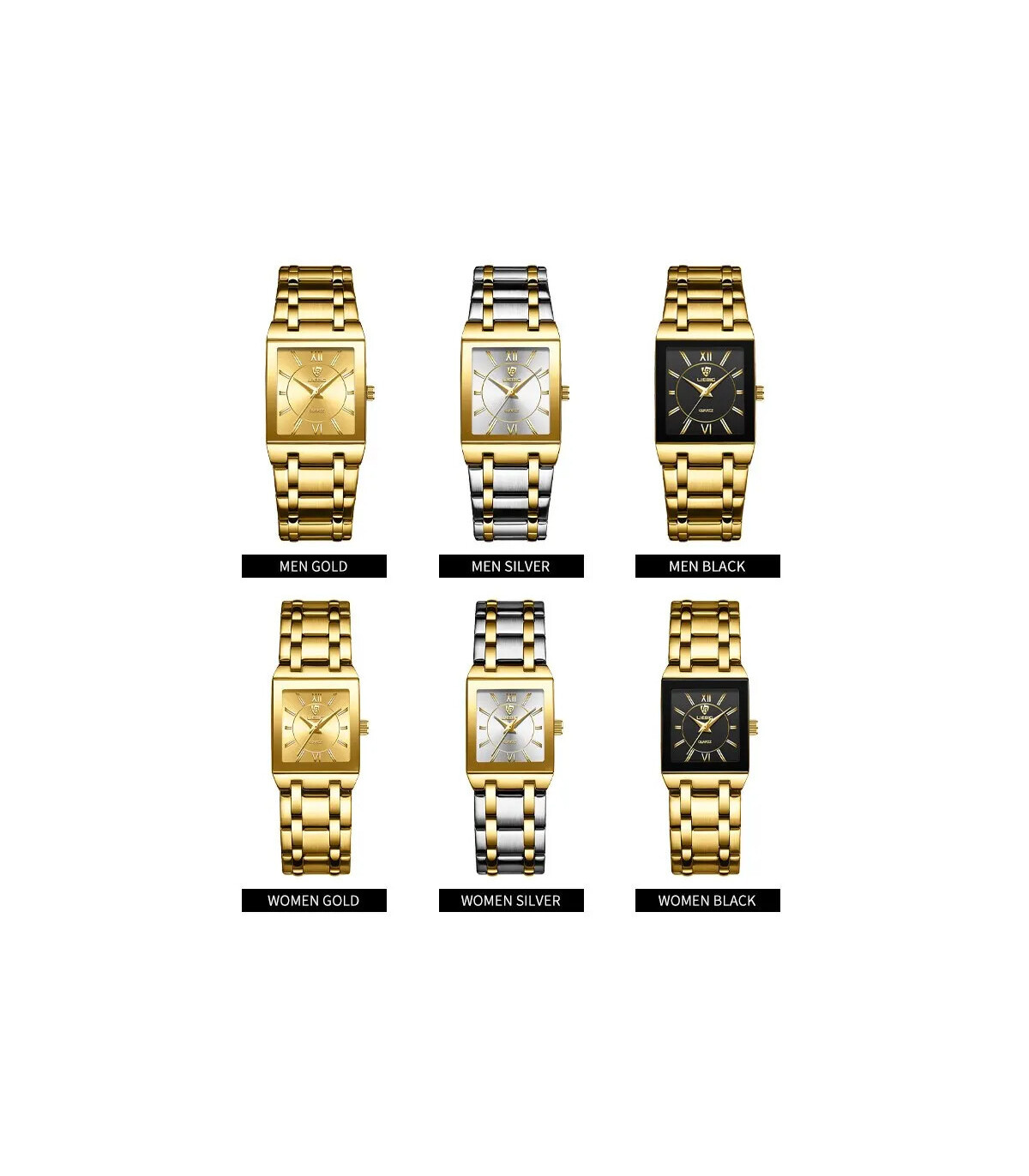 [Women Black] LiEBIG luxe montres à Quartz doré pour femme fille mâle mode 30 m étanche femmes 