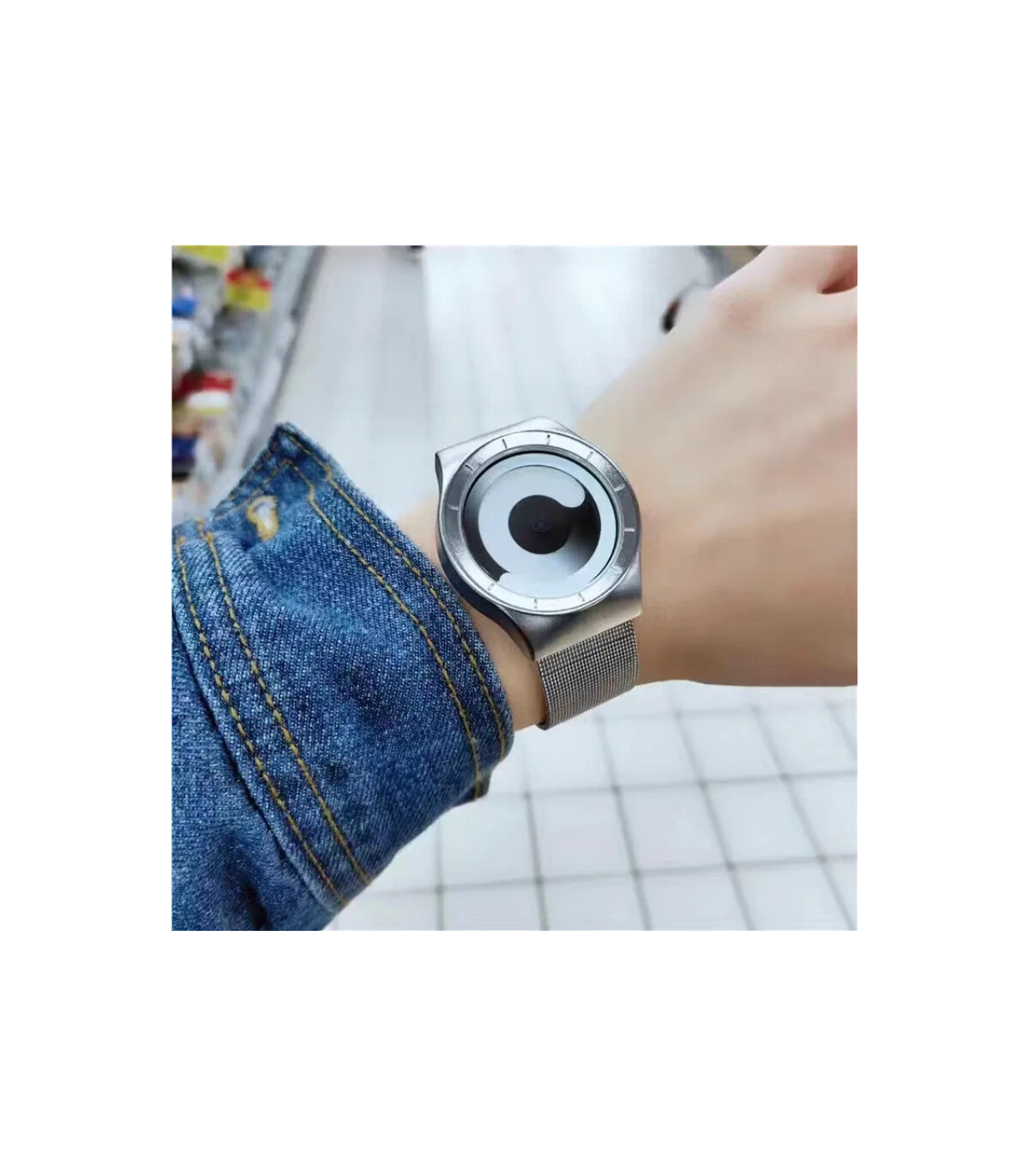 [Black white] Montre à quartz Vortex Pointless pour homme, style créatif, couple apprenant et v