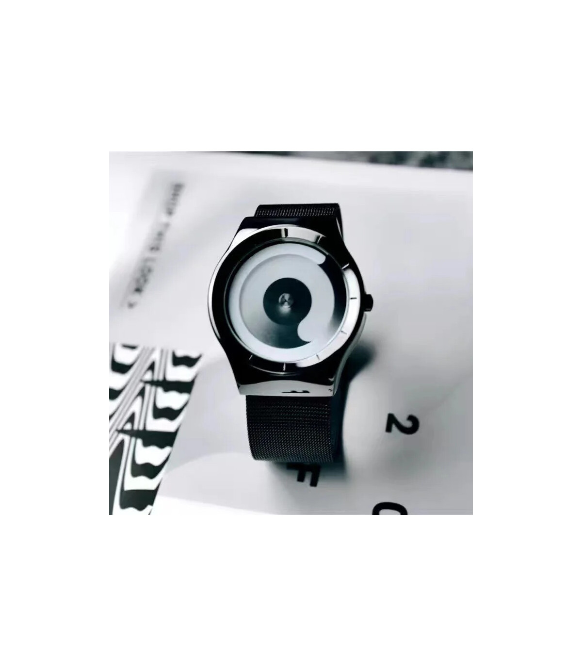 [Silver blue] Montre à quartz Vortex Pointless pour homme, style créatif, couple apprenant et v