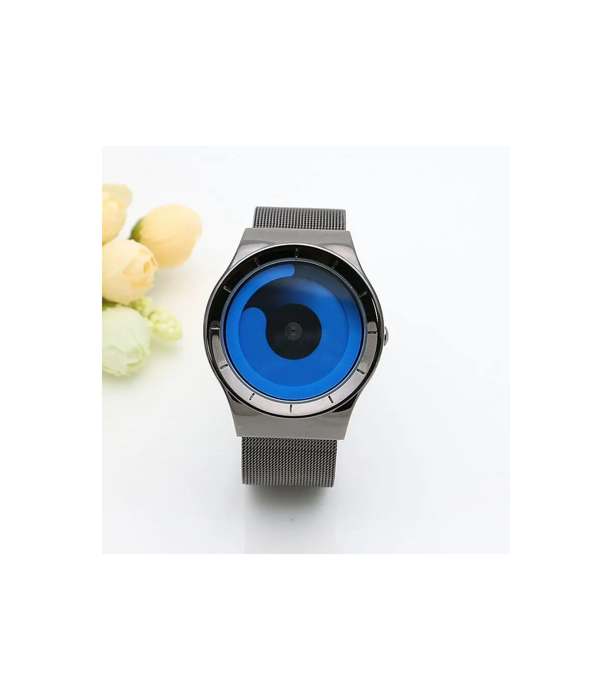 [Silver red] Montre à quartz Vortex Pointless pour homme, style créatif, couple apprenant et vi