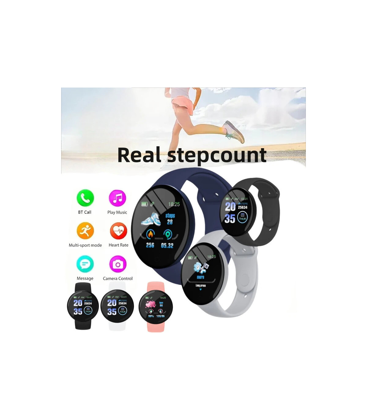 [With Original Box Pink] 2025 nouveau D18 multifonctionnel montre intelligente femmes Bluetooth