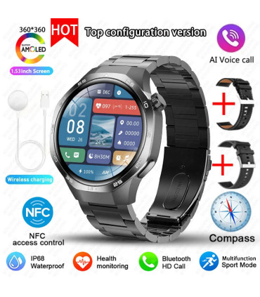 [GPS NFC Watch GT5Pro Black steel] Nouveau pour Huawei montre GT5 Pro montre intelligente HD AM