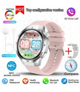 [GPS NFC Watch GT5Pro Silver pink] Nouveau pour Huawei montre GT5 Pro montre intelligente HD AM