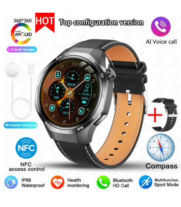 [GPS NFC Watch GT5Pro Black leather] Nouveau pour Huawei montre GT5 Pro montre intelligente HD 