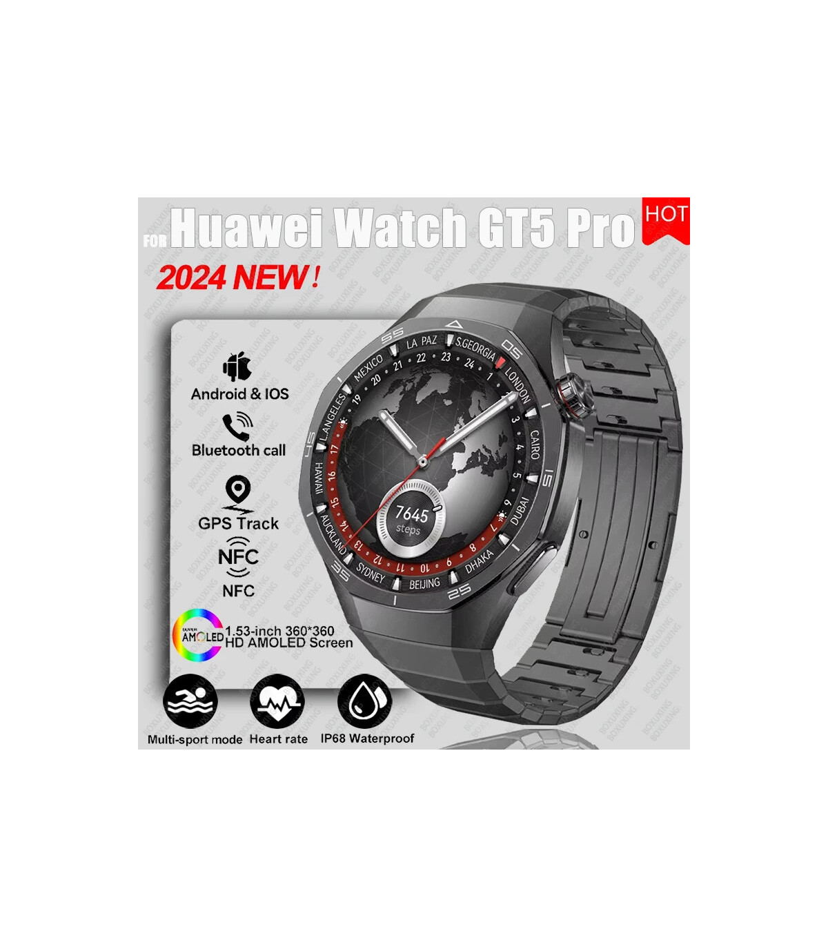 [GPS NFC Watch GT5Pro Black] Nouveau pour Huawei montre GT5 Pro montre intelligente HD AMOLED é