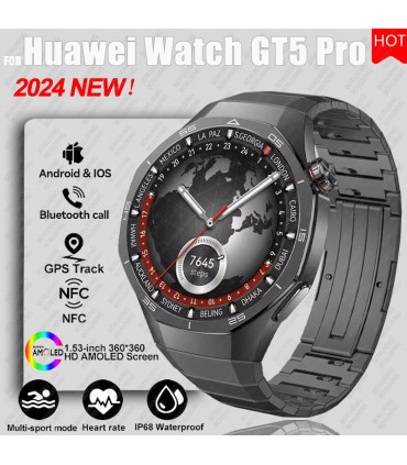 [GPS NFC Watch GT5Pro Black steel] Nouveau pour Huawei montre GT5 Pro montre intelligente HD AM