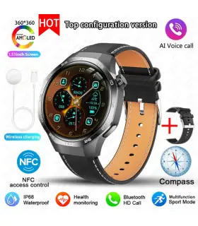 [GPS NFC Watch GT5Pro Black leather] Nouveau pour Huawei montre GT5 Pro montre intelligente HD 