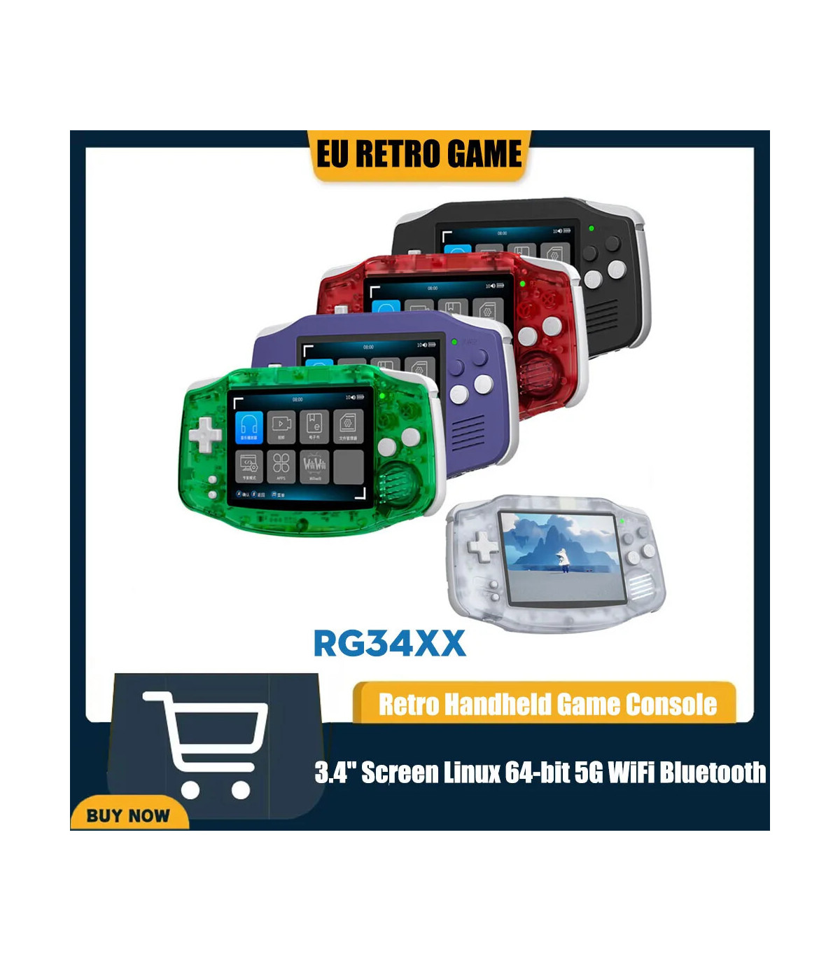 [Indigo 64G] Console de jeu portable rétro RG34XX, écran IPS 3.4 pouces, système Linux 64 bits,