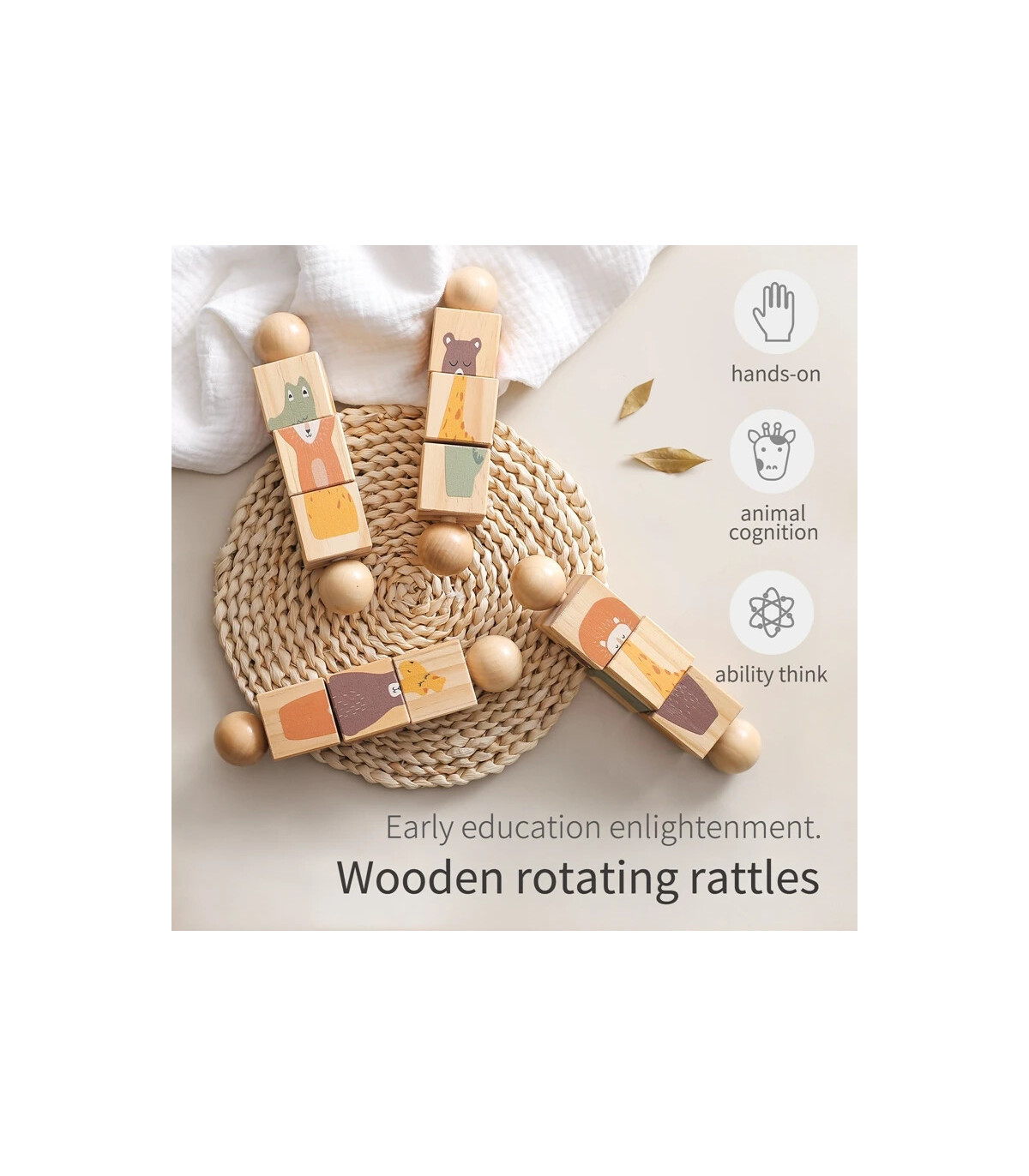 [1Pc Turtle] Jouets Montessori en bois pour bébé, 1 pièce, dessin animé Animal Crocodile ours, 