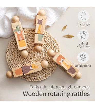 [1Pc Cat] Jouets Montessori en bois pour bébé, 1 pièce, dessin animé Animal Crocodile ours, blo