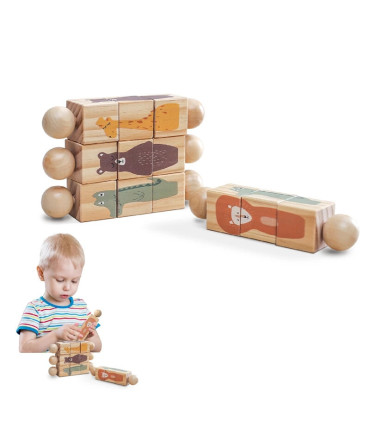 [1Pc Bear] Jouets Montessori en bois pour bébé, 1 pièce, dessin animé Animal Crocodile ours, bl