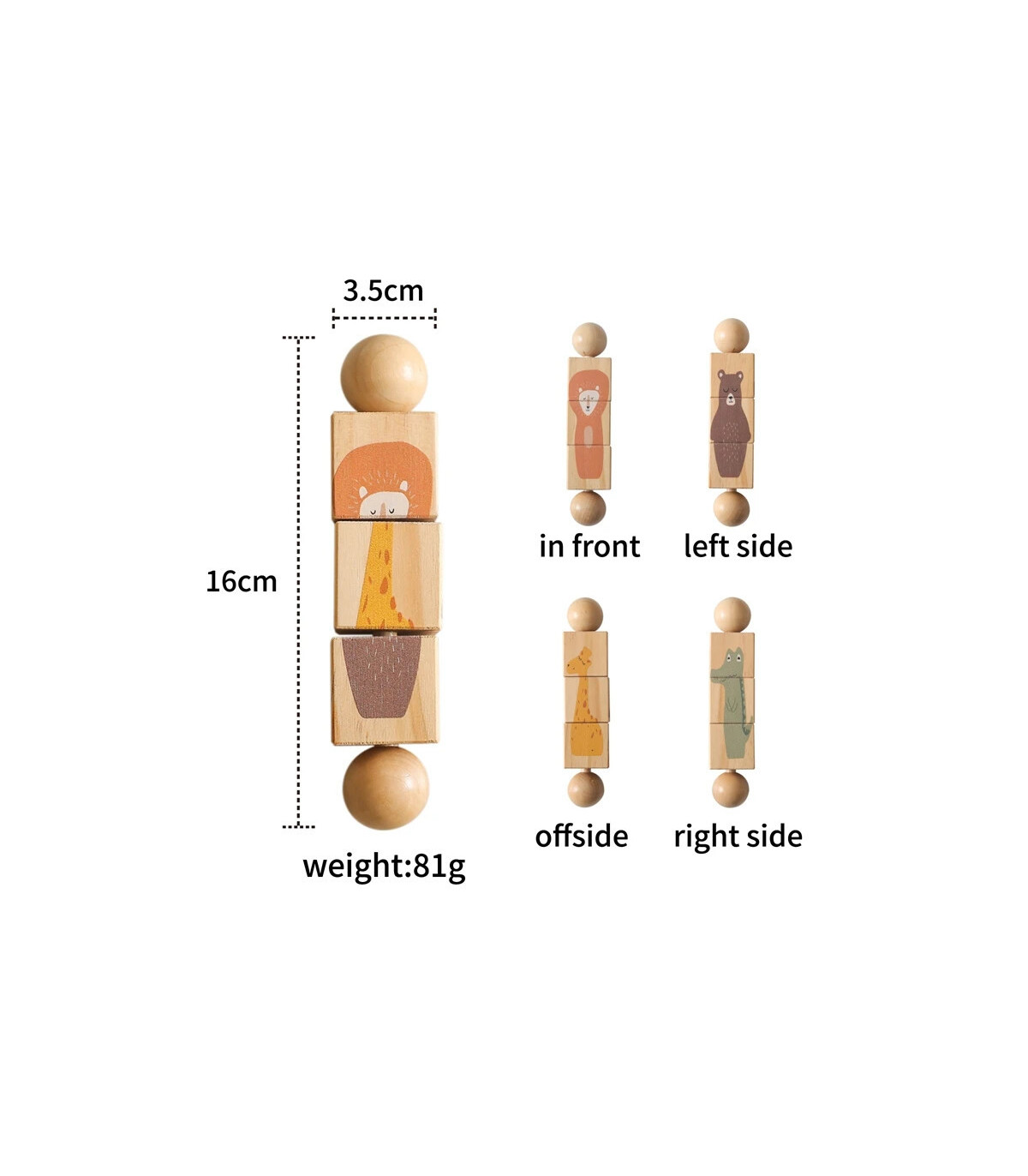 [Rotate Blocks] Jouets Montessori en bois pour bébé, 1 pièce, dessin animé Animal Crocodile our