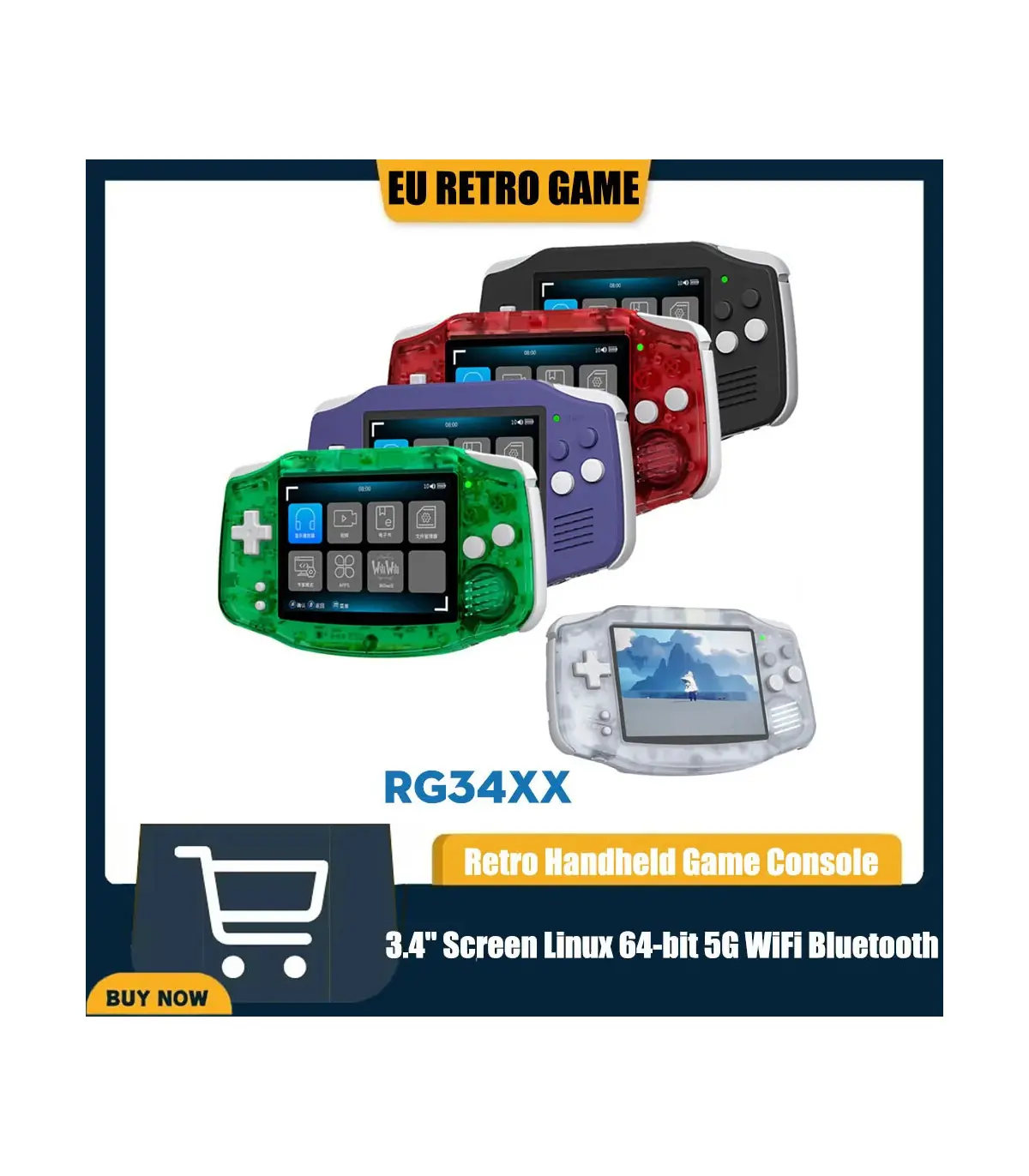 [T Green 64G] Console de jeu portable rétro RG34XX, écran IPS 3.4 pouces, système Linux 64 bits