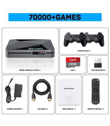 [64g Royaume-Uni] KINHANK-Super console de jeu vidéo rétro, X2 Pro, 90000 jeux vidéo pour PS1, 