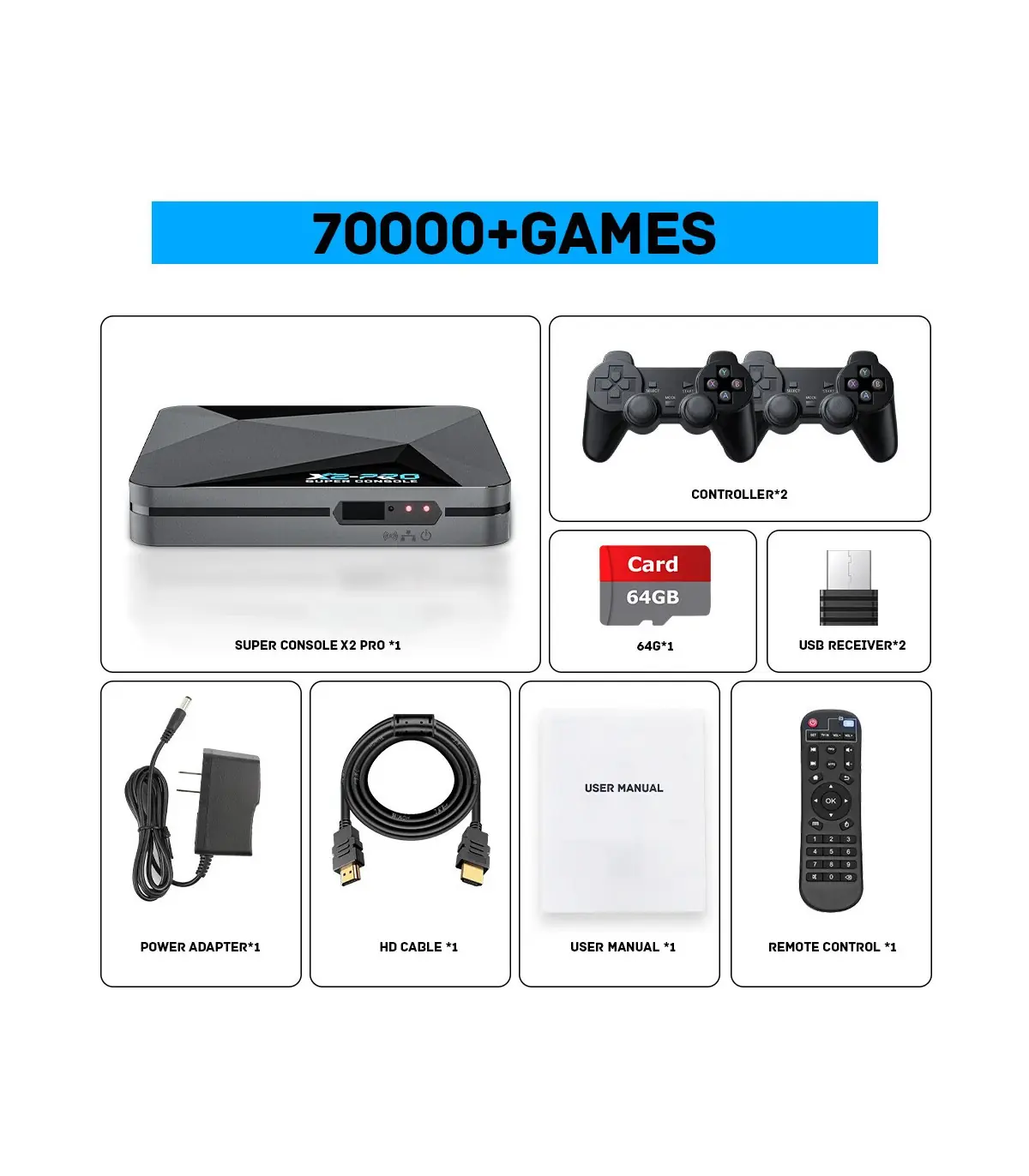 [64g Royaume-Uni] KINHANK-Super console de jeu vidéo rétro, X2 Pro, 90000 jeux vidéo pour PS1, 