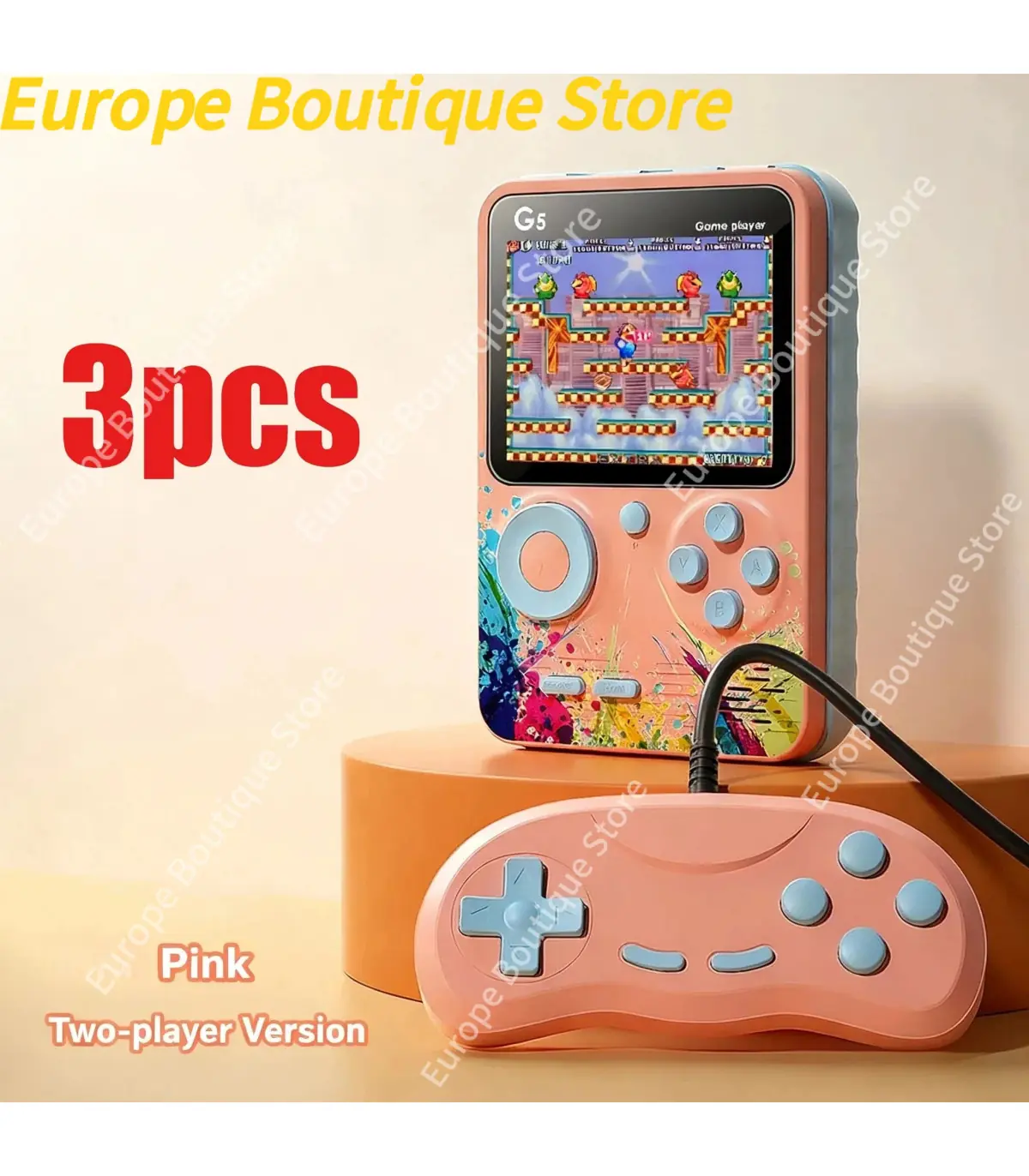 [Double Pink 3pcs] Console de jeu vidéo de 3.0 pouces, Mini TV rétro Portable, lecteur de jeu P