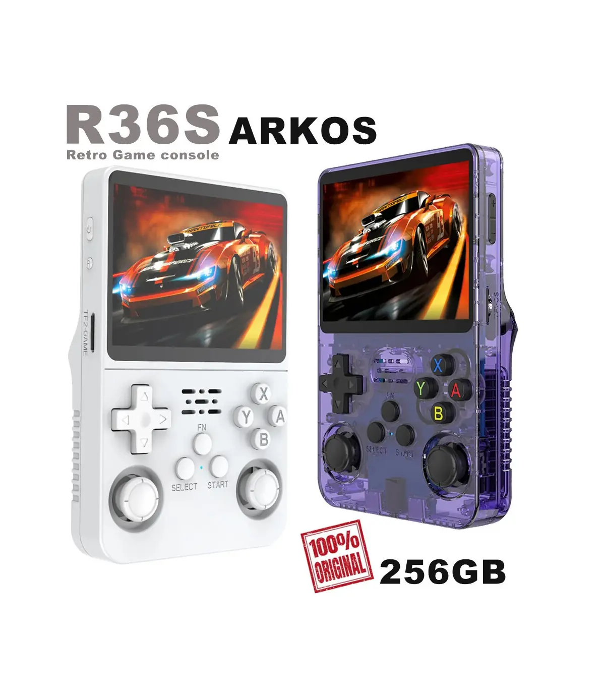 [256G Yellow] Console de jeu vidéo R36S Open Source 256 go, système Linux, écran IPS de 3.5 pou