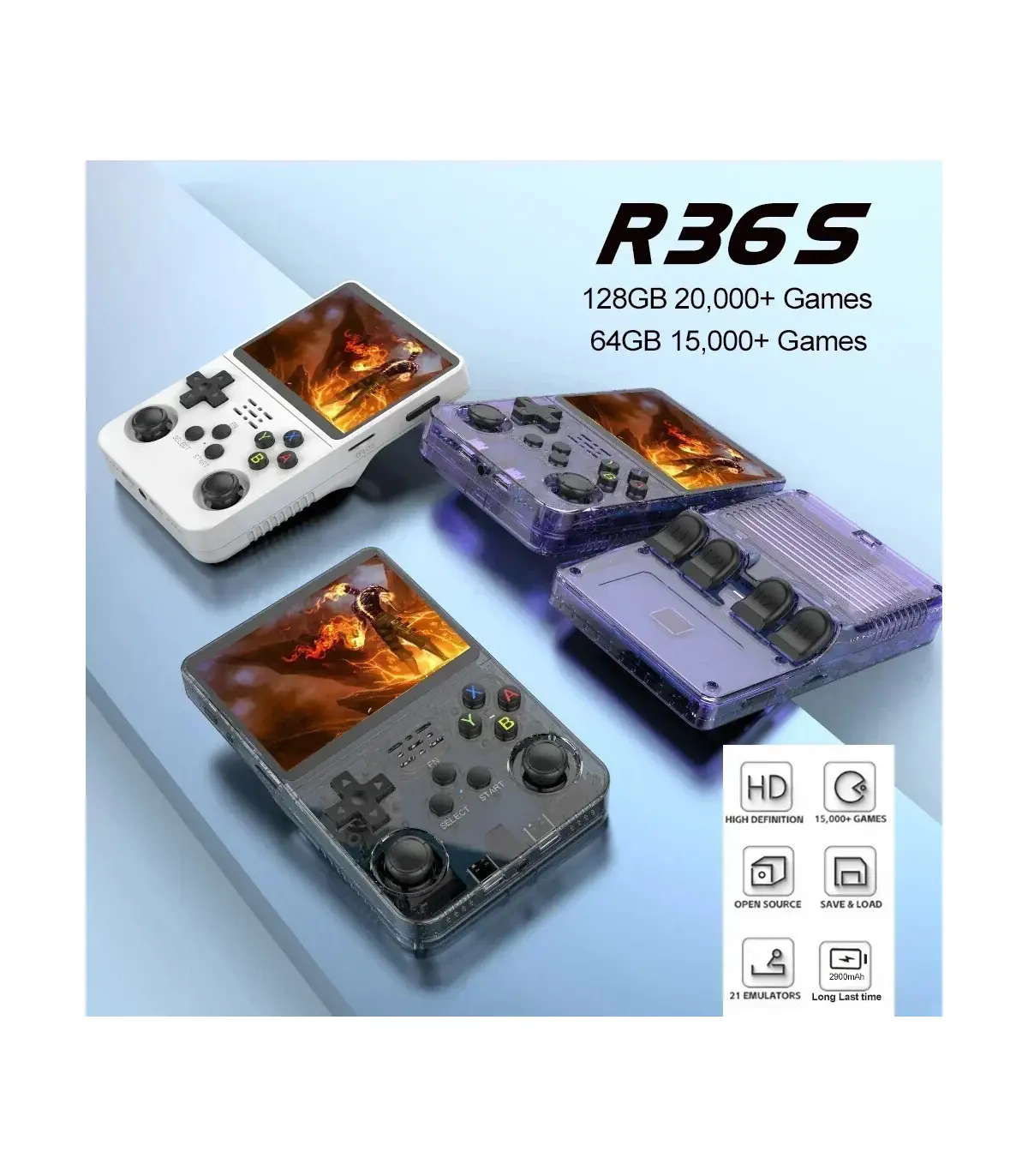 [Light Green 64G] Console de jeu vidéo R36S Open Source 256 go, système Linux, écran IPS de 3.5