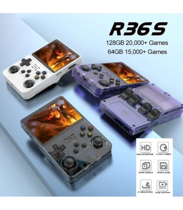 [Pure White 128G] Console de jeu vidéo R36S Open Source 256 go, système Linux, écran IPS de 3.5