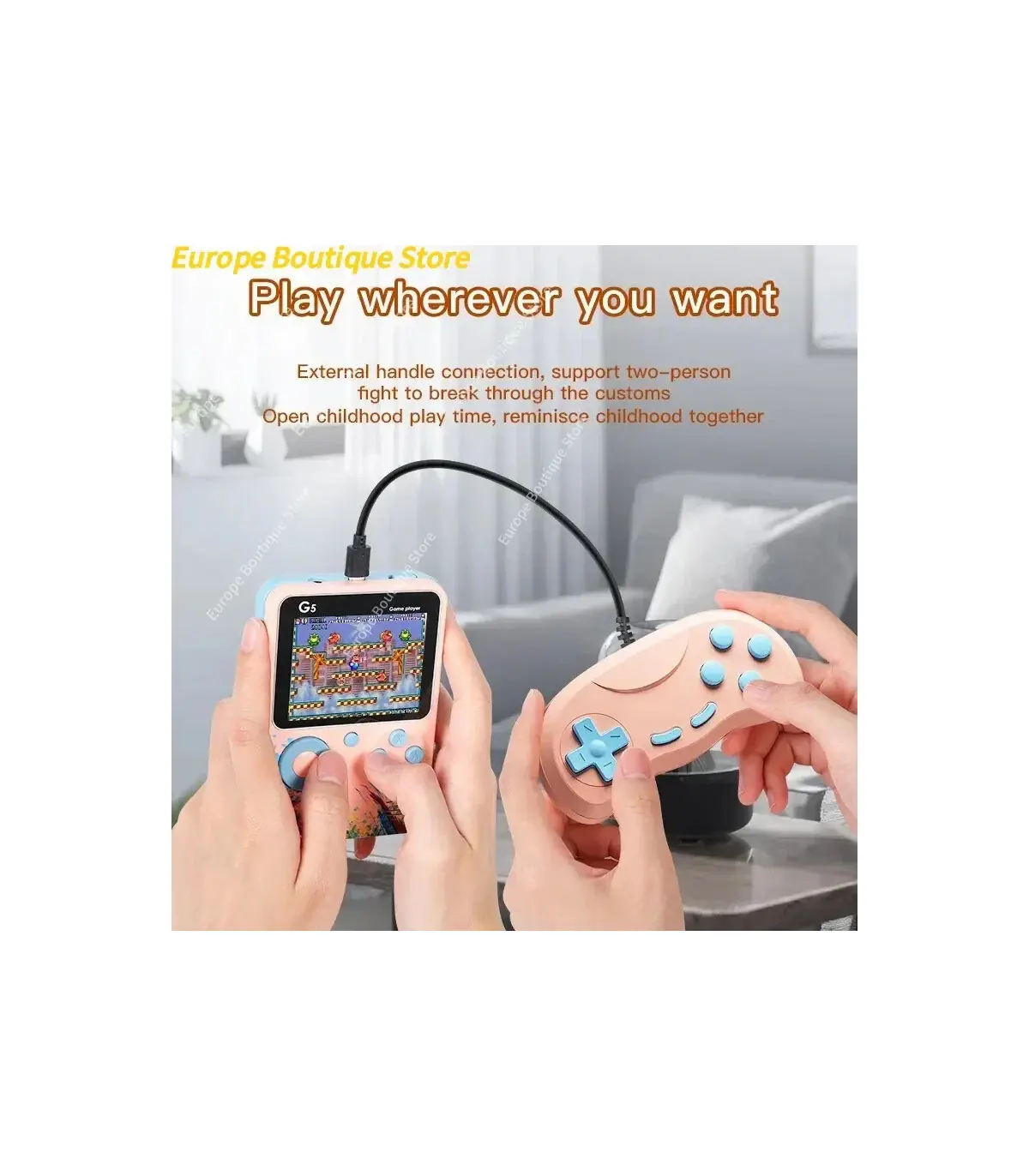 [BLUE With handle] G5 Mini Console Portable Macaron couleur joueurs de jeu Portable rétro Conso