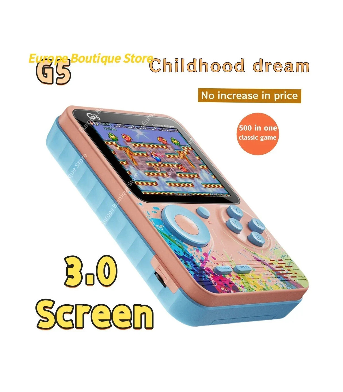 [Pink With handle] G5 Mini Console Portable Macaron couleur joueurs de jeu Portable rétro Conso