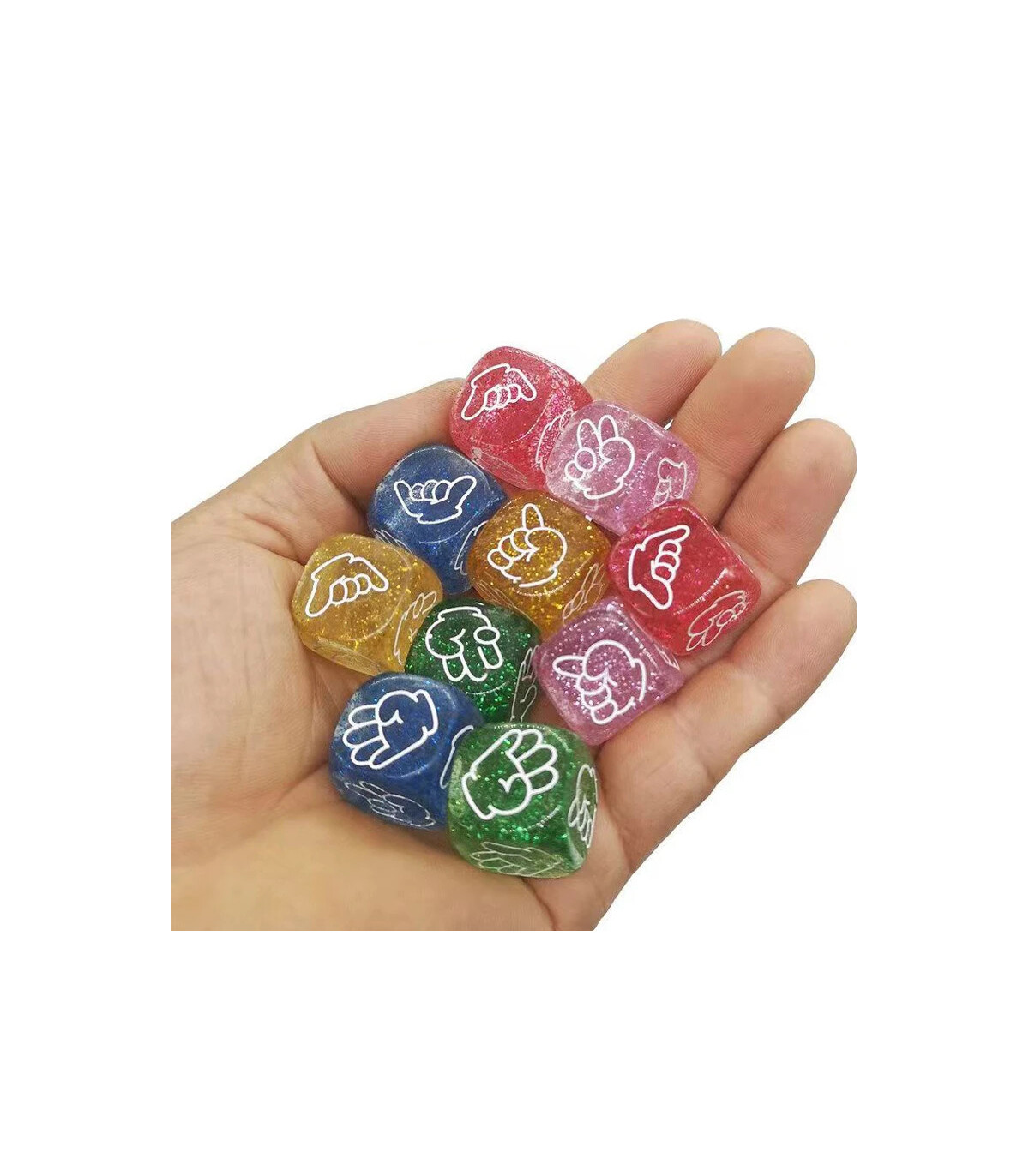 [10 Piece Assorted] 10 pièces dés à paillettes 6 faces 20MM roche papier ciseaux jouet fête KTV