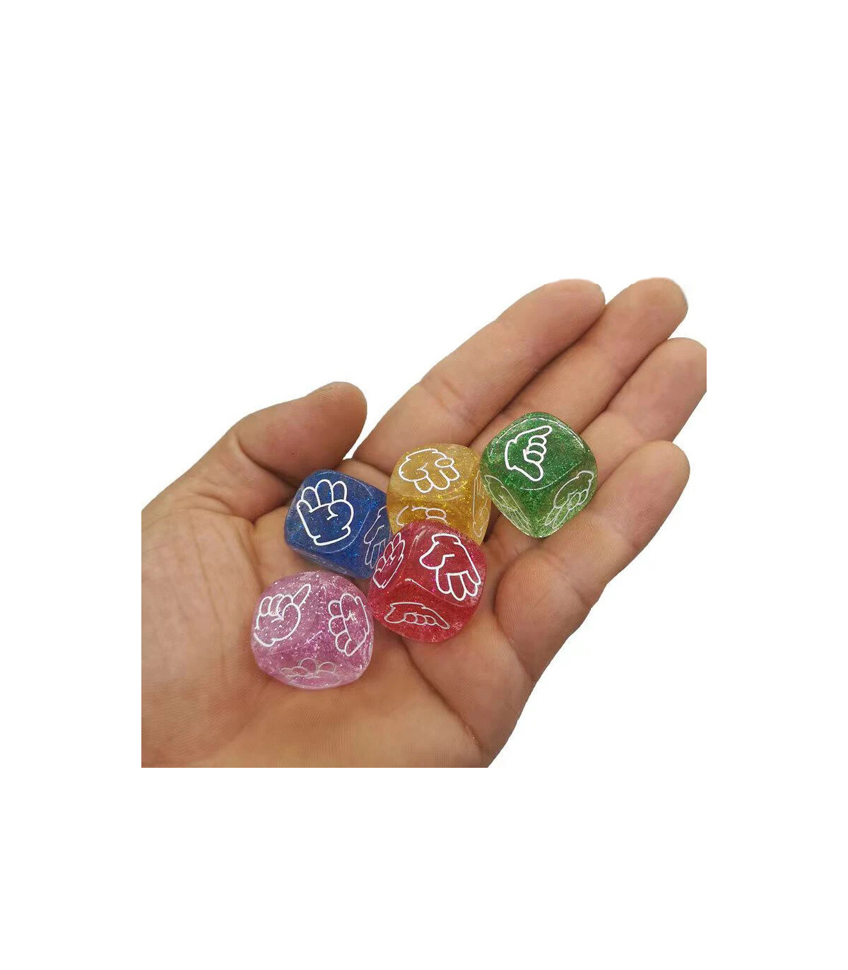 [10 Piece Assorted] 10 pièces dés à paillettes 6 faces 20MM roche papier ciseaux jouet fête KTV