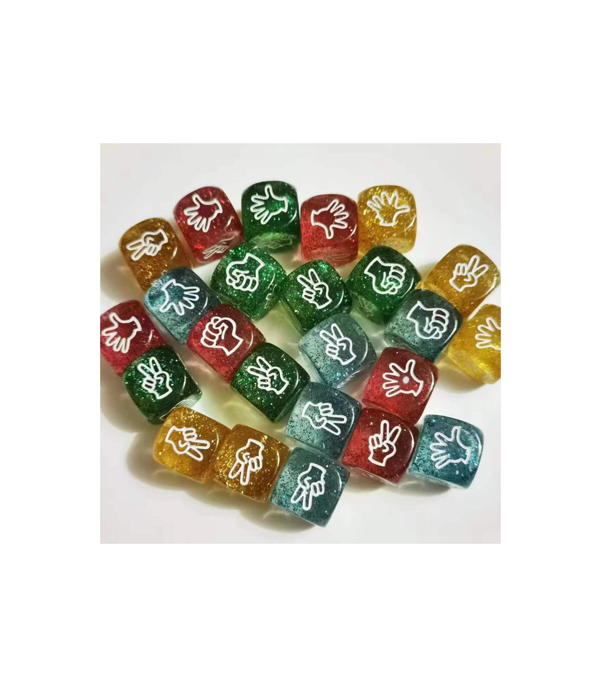 [10 Piece Assorted] 10 pièces dés à paillettes 6 faces 20MM roche papier ciseaux jouet fête KTV