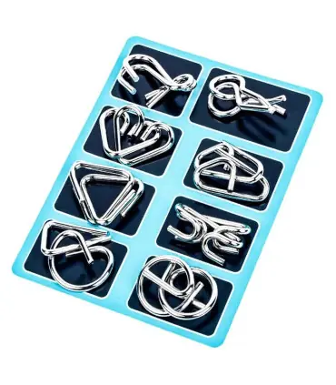 [8 Pieces Set Blue] Jouets classiques non enveloppés IQ, casse-tête en métal, Puzzle magique dé