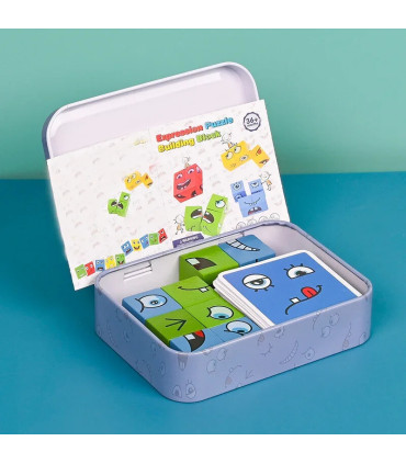 [1 Set] Cube d\'expression émotion, Puzzle en bois, blocs de construction Montessori, jeu pour e