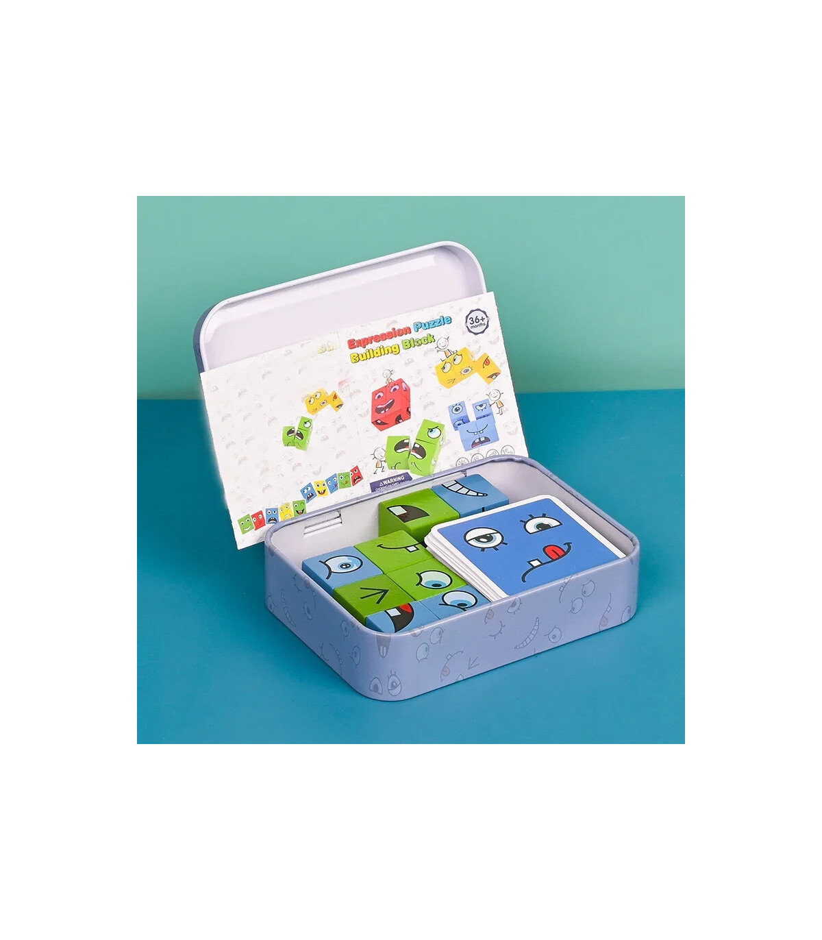 [1 Set] Cube d\'expression émotion, Puzzle en bois, blocs de construction Montessori, jeu pour e