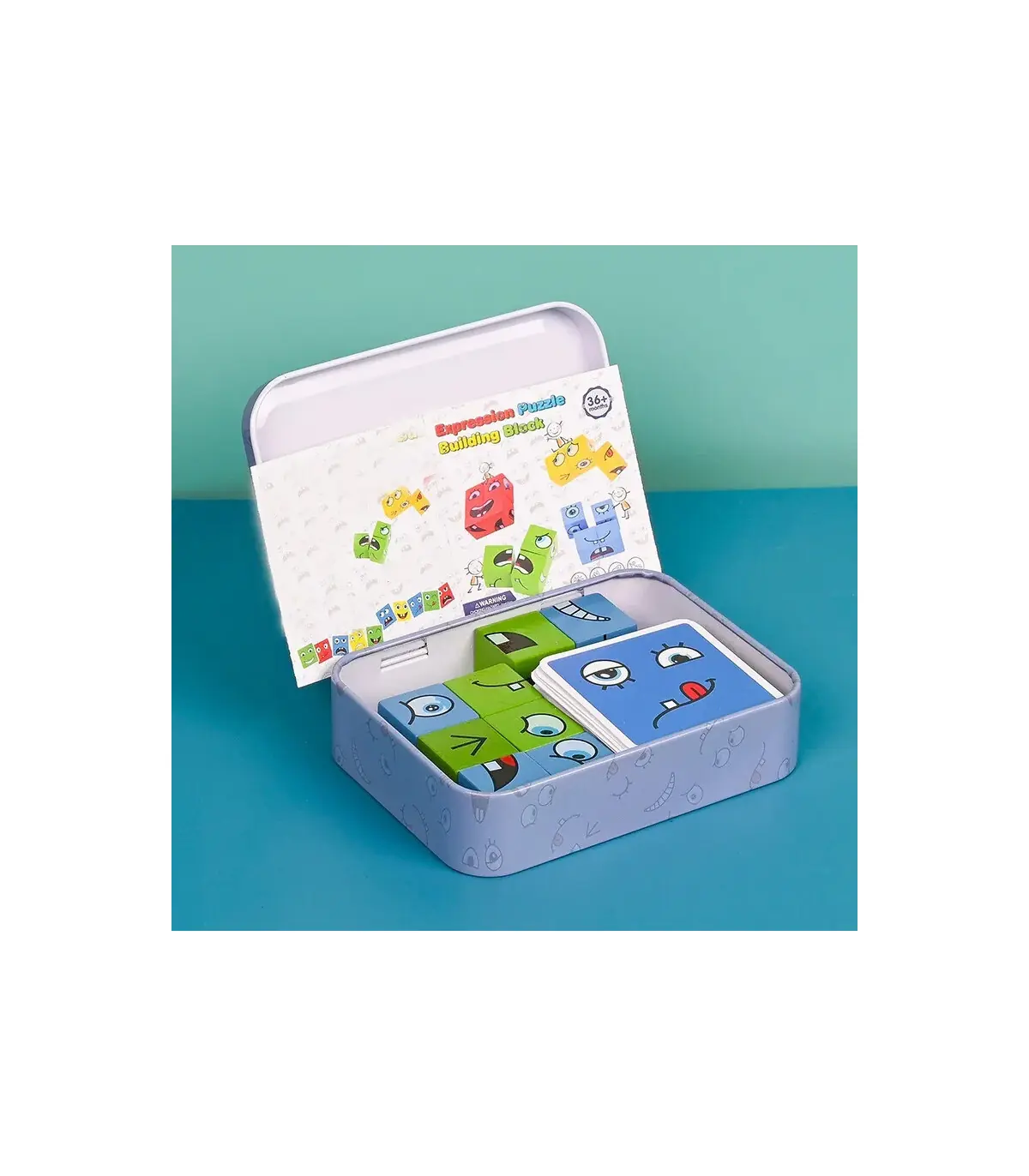 [1 Set] Cube d\'expression émotion, Puzzle en bois, blocs de construction Montessori, jeu pour e