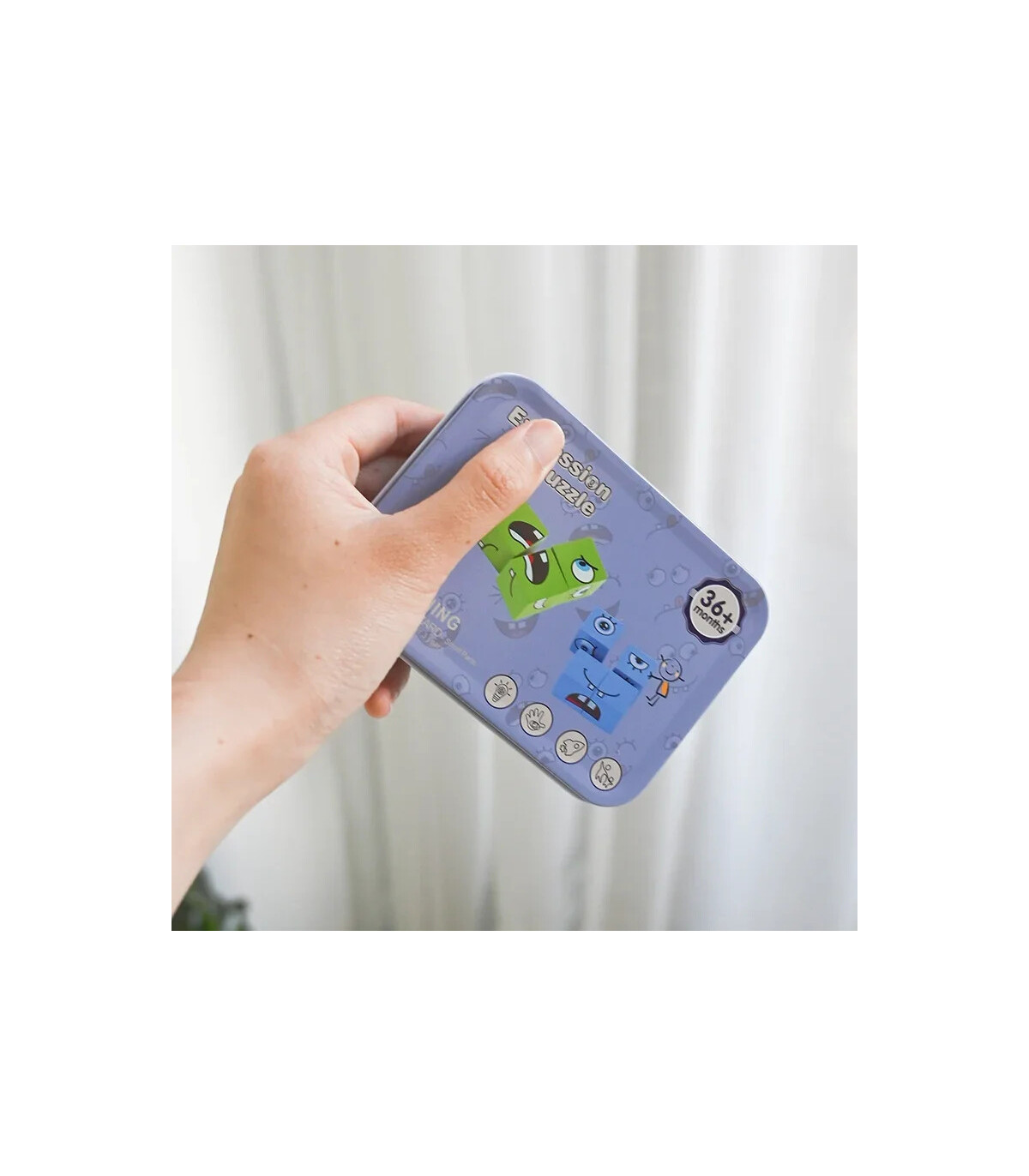 [1 Set] Cube d\'expression émotion, Puzzle en bois, blocs de construction Montessori, jeu pour e