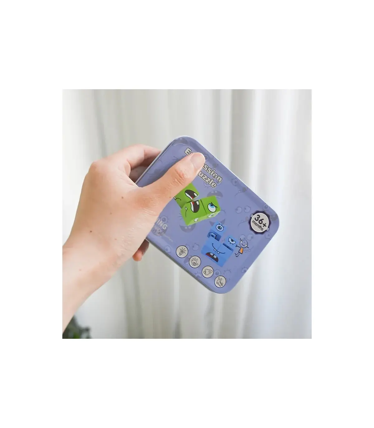 [1 Set] Cube d\'expression émotion, Puzzle en bois, blocs de construction Montessori, jeu pour e