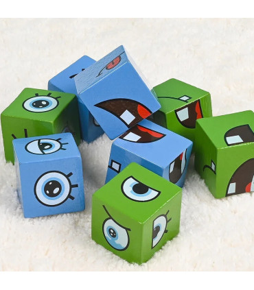 [1 Set] Cube d\'expression émotion, Puzzle en bois, blocs de construction Montessori, jeu pour e