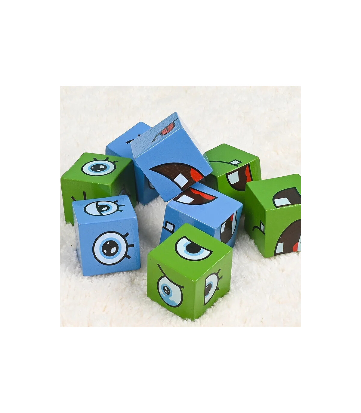 [1 Set] Cube d\'expression émotion, Puzzle en bois, blocs de construction Montessori, jeu pour e
