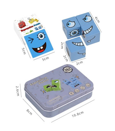 [1 Set] Cube d\'expression émotion, Puzzle en bois, blocs de construction Montessori, jeu pour e