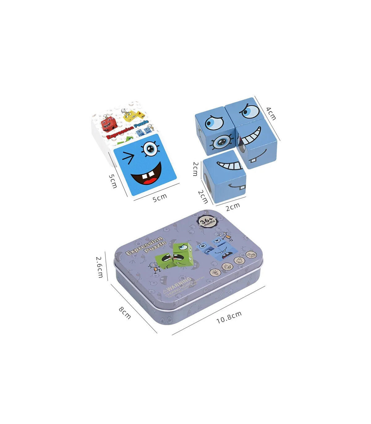 [1 Set] Cube d\'expression émotion, Puzzle en bois, blocs de construction Montessori, jeu pour e
