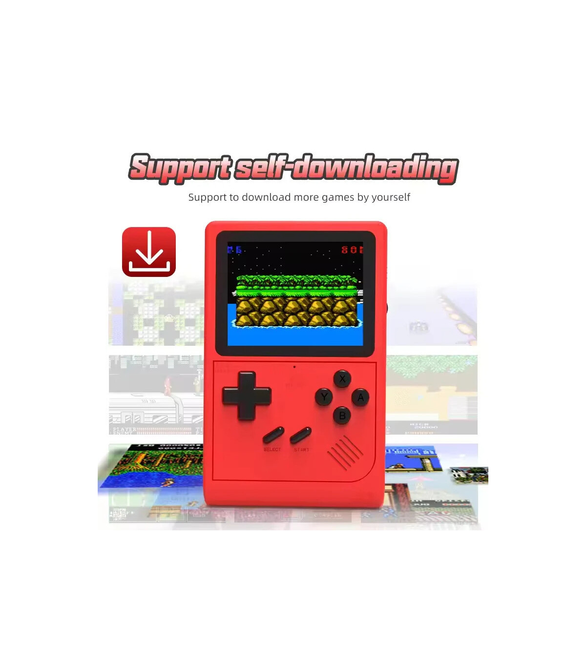 [Red] Console de jeu rétro portable – LCD de 3 pouces, plus de 400 jeux classiques 8 bits intég
